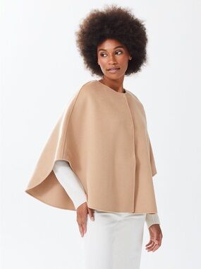 Alice Walk The Cashmere Cape Sweater Rounded Neckline Snap Buttons Drapey Tan